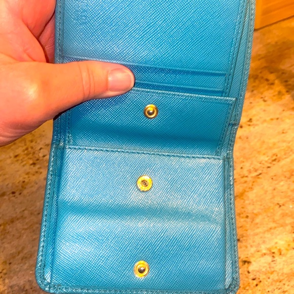 Prada Saffiano Leather Tri-fold Turchese Wallet - Picture 9 of 13